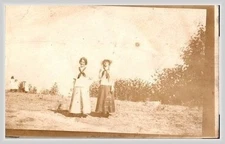 1910s Two Girls w/Flowers Real Photo Postcard Blank Album Marks - Sepia Child