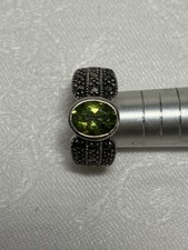 Vintage Sterling 925 Ring with Oval Green Gemstone Marcasite Accents Size 7