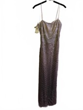 Aidan Mattox Silver Sequin Evening Dress with Spaghetti Straps
