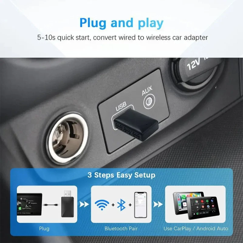 Adattatore Wireless USB CarPlay Android Auto Universale per Auto - Immagine 2 di 4