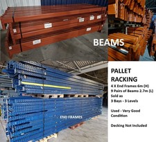 PALLET RACKING WAREHOUSE STORAGE 6M(H) X 900MM(D) 3 BAYS 3 LEVELS, USED SHELVING