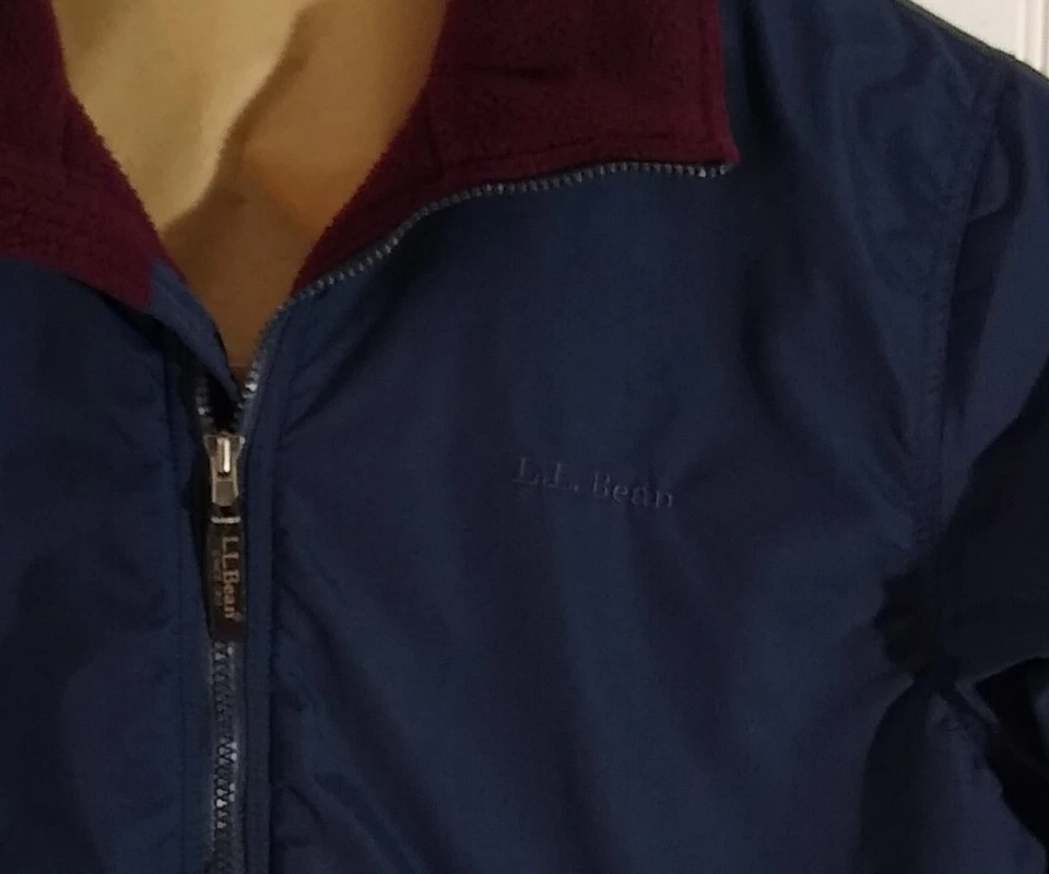 Vintage LL Bean Men's Fleece Lined Jacket, Size Medium, Dark Blue/Burgundy Color - Image 3 of 4