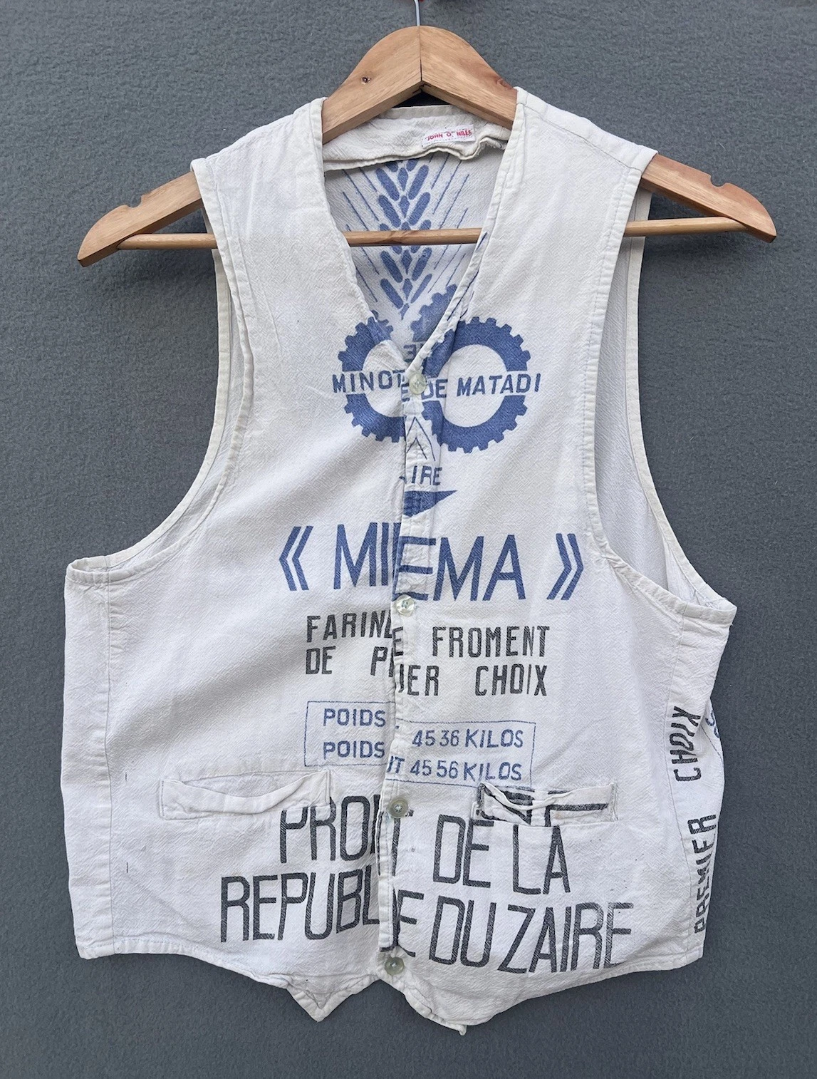 VINTAGE 70’s Flour Sack Vest JOHN O. NILES