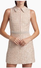 Alice + Olivia Pink Ellis Tweed Embellished Mini Dress -Beaded Pearls Pink Sz 2
