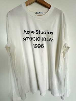 Acne Studios White Stockholm 1996 Logo Graphic Long Sleeve Crew Tee XS