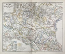 antica carta storica: Nord Italia 1137-1302 Crema Piacenza incisione su rame 1879