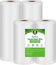 Syntus Vacuum Sealer Bags for Food, 2 Rolls 8" x 50' and 2 Rolls 11" x 50' Comme