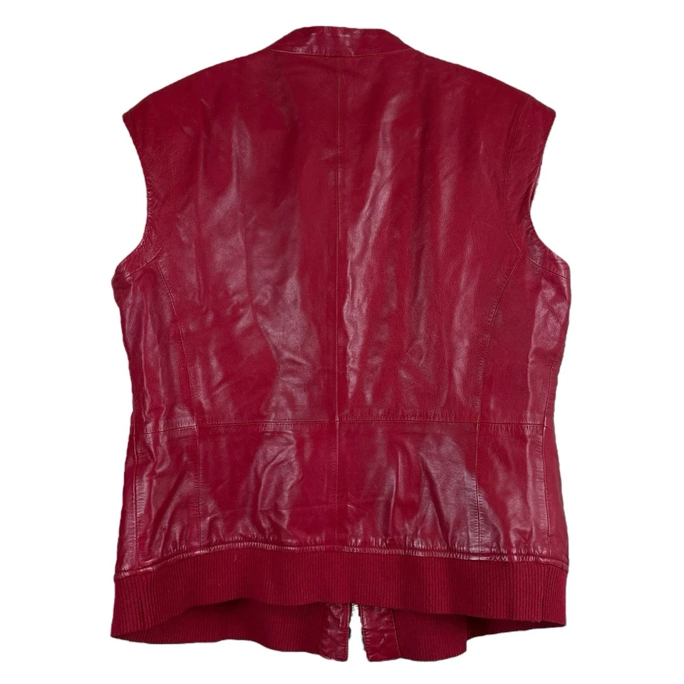 Worth NY Leather High Neck Cinch Waist Zip Moto Vest Jacket Maroon Red Size 10 - Image 2 of 4