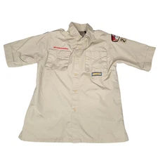 Boy Scouts of America BSA Youth Shirt Youth Large Tan Short Sleeve with Patches 