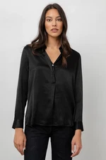 Rails Nissa Button Down Shirt Black Satin Luxe Crepe Long Sleeve Top $228 XS