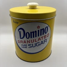 VTG ✅ J.L. Clark Domino Granulated Sugar Yellow Metal Tin Canister Pure Cane