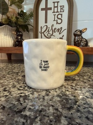 Natural Life I Think I ll Just Be Happy Today White Rainbow Coffee Tea Mug Cup
