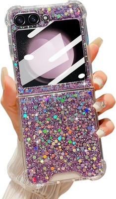 Samsung Galaxy Z Flip 6 Case Bling Glitter Cute Shiny Sparkle Sequin Stars Purpl