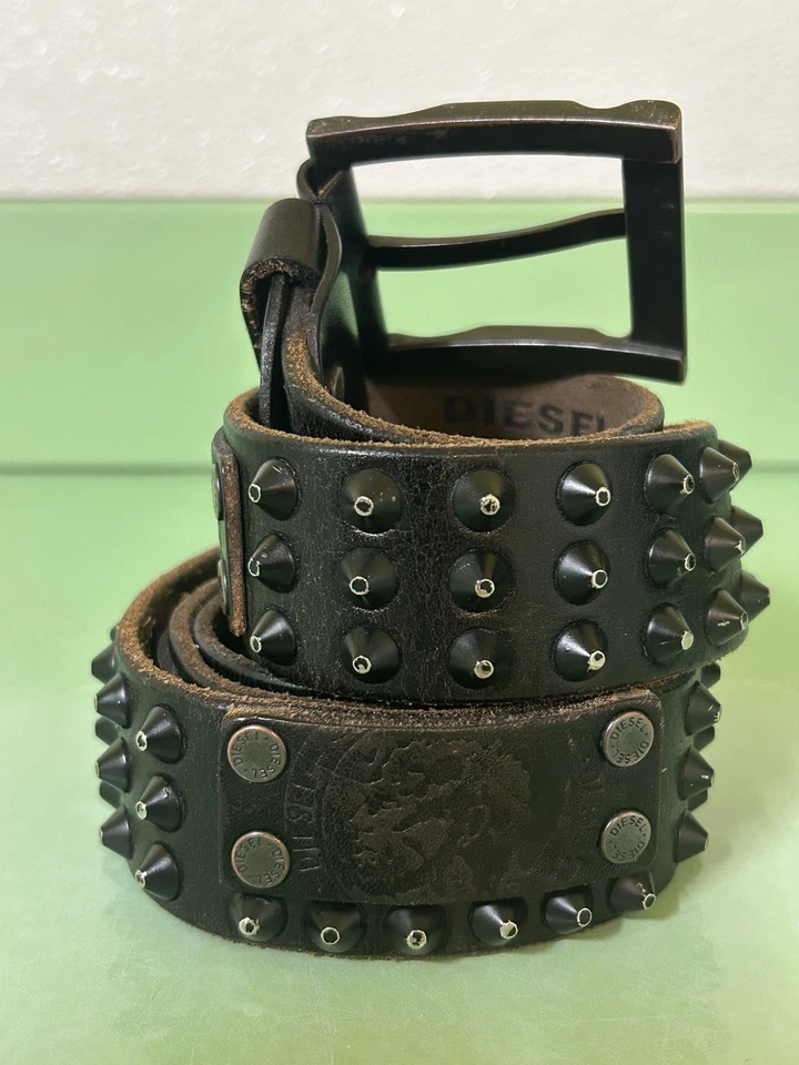 Cinturón Jeans Diesel Vintage Tachonado 120cm Hecho en Italia Cuero Raro Foto 2 de 4