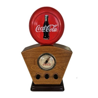 Vintage Coca-Cola Wooden Case AM/FM Radio Lighted Dial & Globe WORKS, N.Mint.
