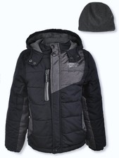 London Fog Big Kids Boy Winter Puffer Jacket With Beanie
