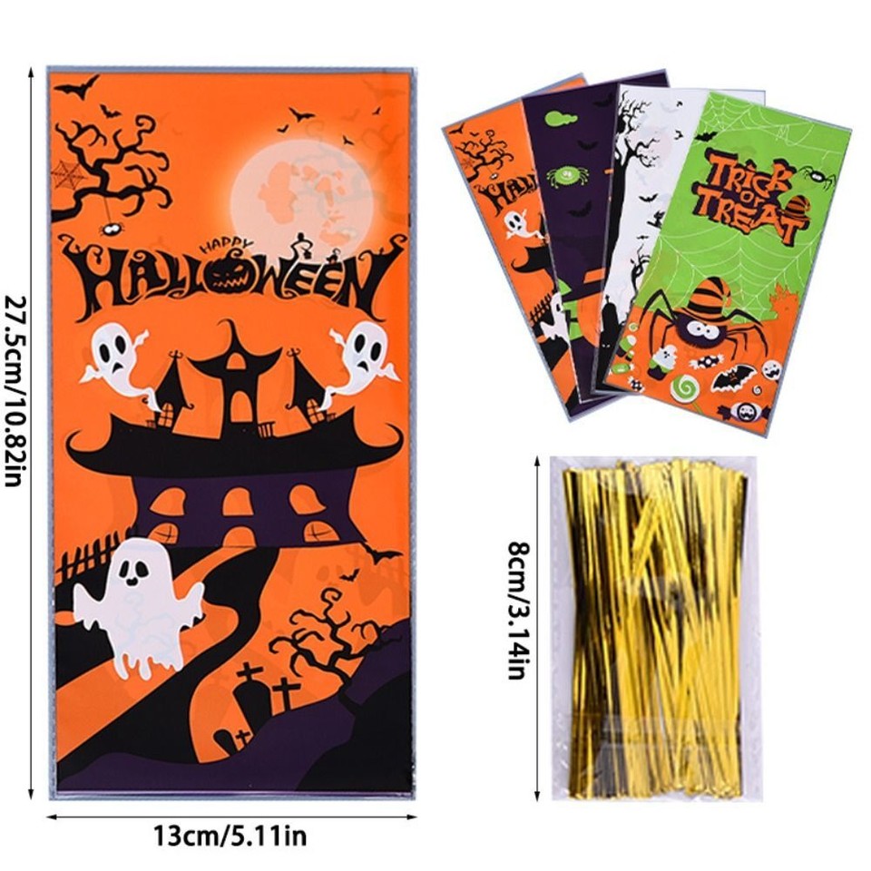 50pcs Transparent Cellophane Halloween Candy Bags Halloween Decoration