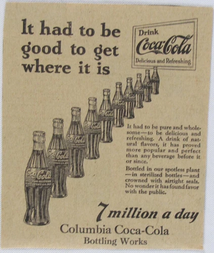 Vintage 1927 Coca Cola Coke Bottle Newspaper Print Ad