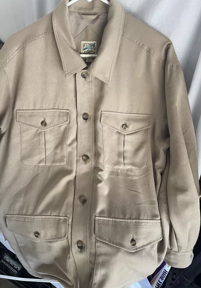 TravelSmith Bush Safari Shirt Jacket Mens M Regular Khaki Tan Roll Tab Button Up - Image 3 of 4