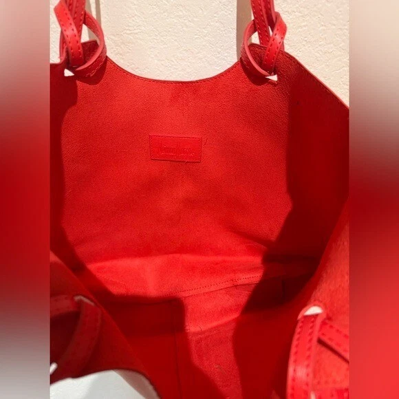 Neiman Marcus Red Leather Tote Bag with Minimalist Design - Image 3 of 4