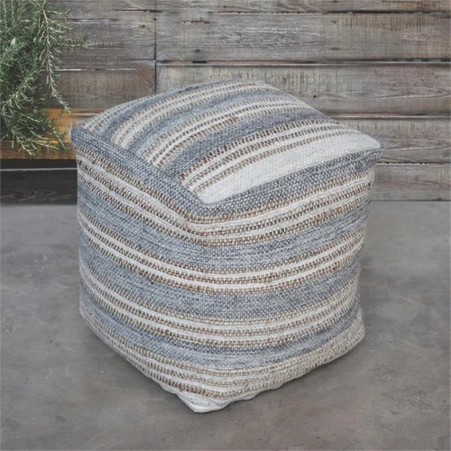 Uttermost Mesick Coastal Wool Hemp and Cotton Handwoven Pouf in Light Gray - Picture 2 of 3