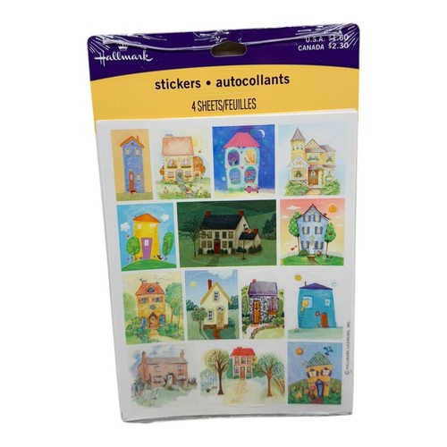 Fogli adesivi disegni stravaganti vintage Hallmark carine case divertenti NOS 4 fogli