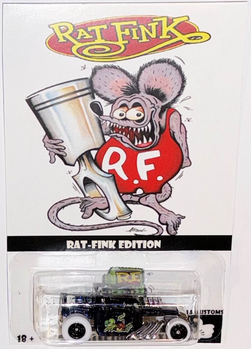 Dark Blue BONE SHAKER CUSTOM Hot Wheels Rat Fink Series w/Real
