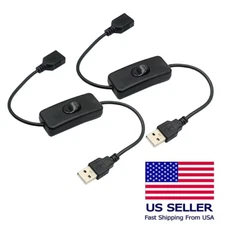 2 USB Extension Cables with ON/Off Switch Extension Cords Adapter Black ~11 inch