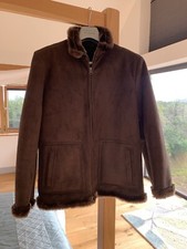 Suedette Hawkshead Jacket Size 12 Vintage Style Faux Fur Lined & Collar Bnwot