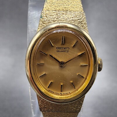 Seiko Watch Women 17mm Gold Dial Gold Tone Oval 1400-8339 New