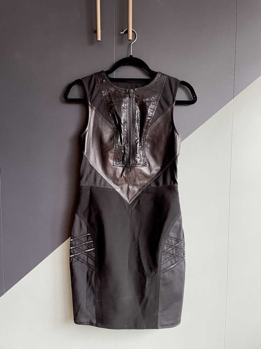 Alexander Wang Black Bodycon Sheath Dress W/ Leather And Mesh Accents Sz