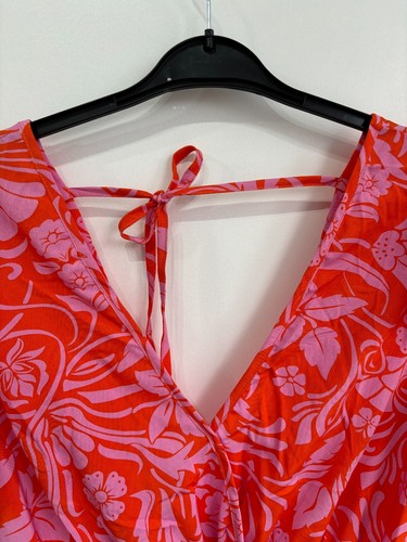Orange Pink Floral Playsuit V-neck Front & Back Frilled Cap Sleeves Size 4XL - Picture 4 of 10