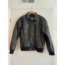 Izzi 100% Genuine Leather Womens Bomber Jacket 1980s 80s Black Vintage Biker M