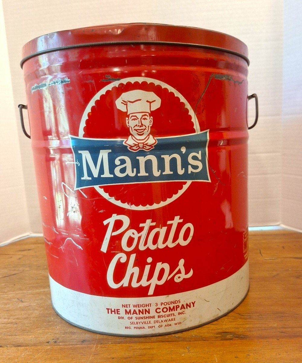 Rare Find!! Vintage Mann's Potato Chip Tin Div of Sunshine