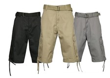 Men's CARGO SHORTS Casual Twill Multi Pockets Heavyweight Cotton Poly WITH BELT