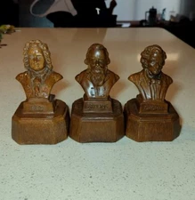 Thorens 3 Music Box Set Brahms, Bach, Chopin Bust Mid Century Vintage Swiss Made