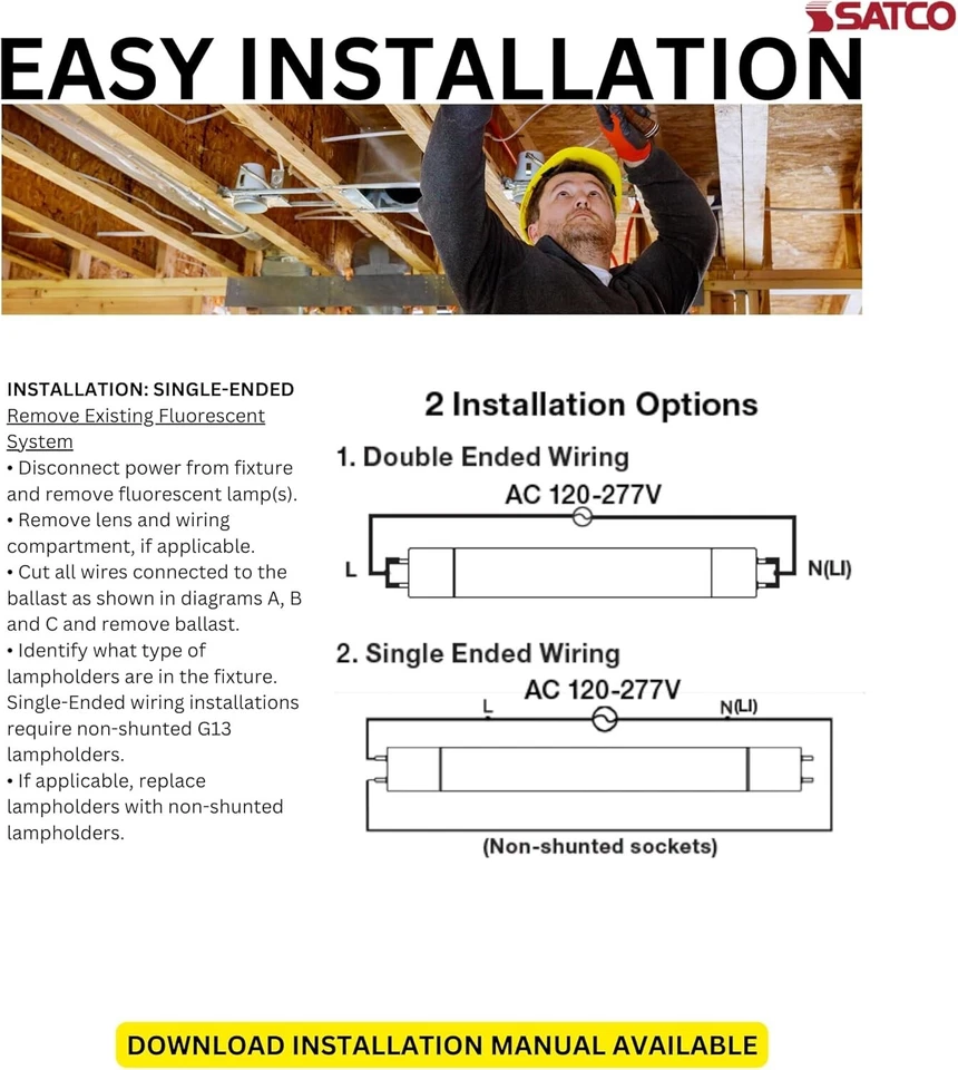 Satco S11917 - 18.5 Watt T8 LED Tube - Type B Ballast Bypass - 5000K (25 Pack) - Image 3 of 4