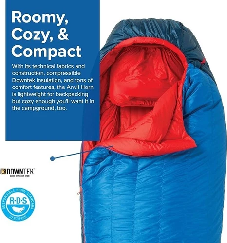 Big Agnes Anvil Horn 15 Sleeping Bag, Left Hand, Men's, Long, Blue/Red - Picture 4 of 5
