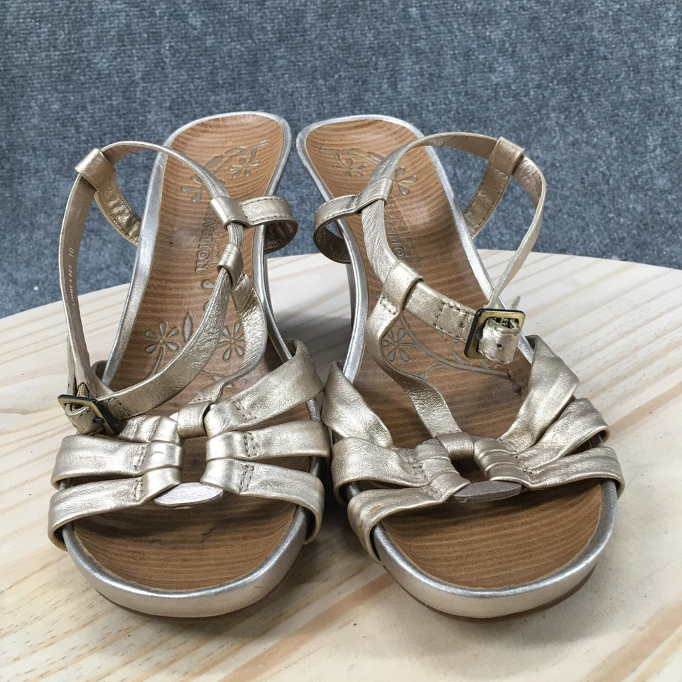 Босоножки женские Kenneth Cole Reaction 9,5 на танкетке с ремешком на лодыжке золотистые кожаные металлик - Изображение 4 из 4