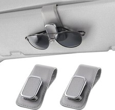 Sunglasses Holder for Car, One-Handed-Operation Leather Clip Gray