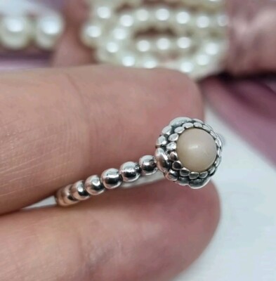 Genuine Pandora Pink Opal October Birthstone Ring Size 54 S925