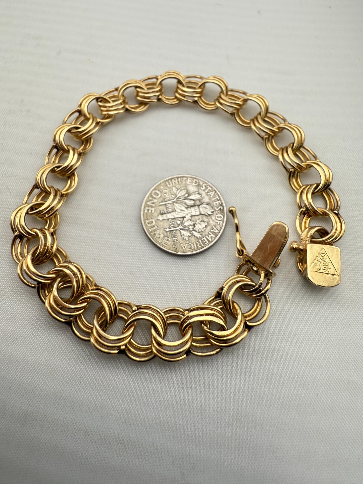 14k Solid Gold Triple Anchor Link POM Bracelet 7.… - image 7