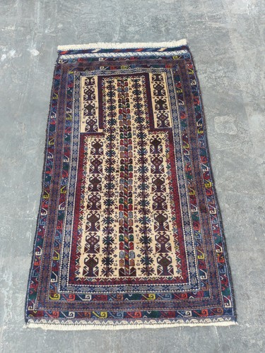 145x82 cm  Vintage Afghan rug Baloch Prayer Rug, best Tribal Rug wool rug