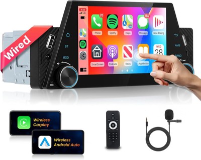 Single 1DIN 5'' Touchscreen Autoradio Apple CarPlay Android Auto Bluetooth USB FM