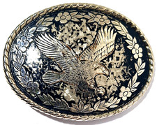 Vtg American Eagle Floral Ornate Silver-Tone Belt Buckle