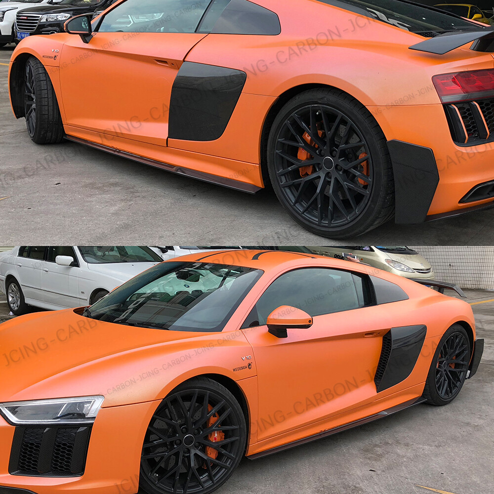 For Audi R8 V10 Gen 2 16-19 Real Carbon Fiber Side Skirts Lip Extensions Spoiler