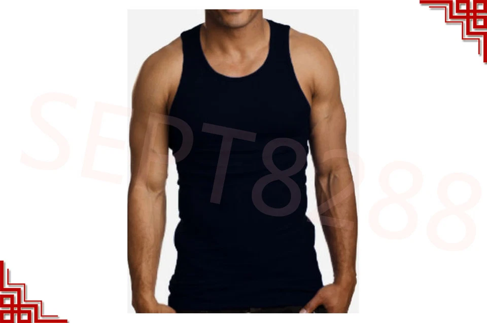 3-12 paquetes de camisetas sin mangas 100 % algodón para hombre camiseta interior acanalada negra blanca gris Foto 4 de 4