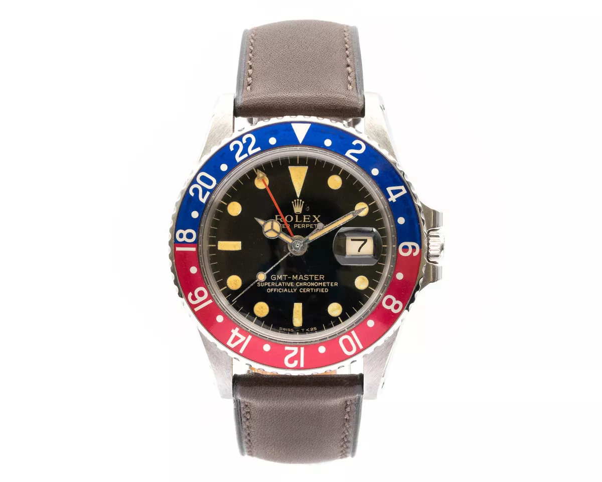 Vintage Rolex GMT Master 1675 Mirror Gilt Dial Hermes Leather