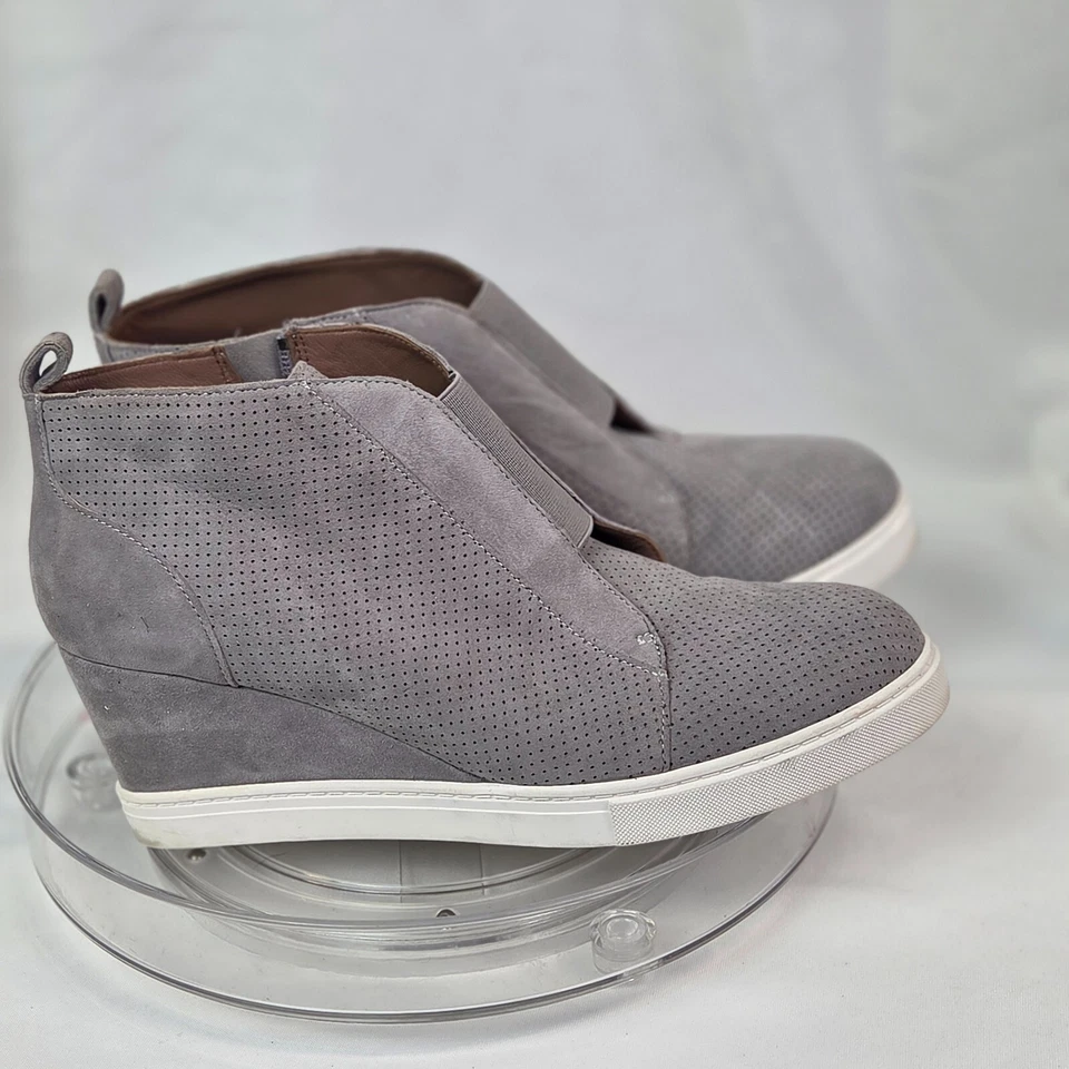 Tênis Linea Paolo Wedge Bootie Feminino 9M Couro Cinza Biqueira Redonda Zíper Lateral - Imagem 2 de 4