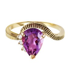 14K. SOLID GOLD RING WITH DIAMONDS & AMETHYST...